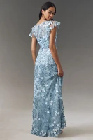 Mac Duggal Flutter-Sleeve Formal Appliqué Maxi Dress