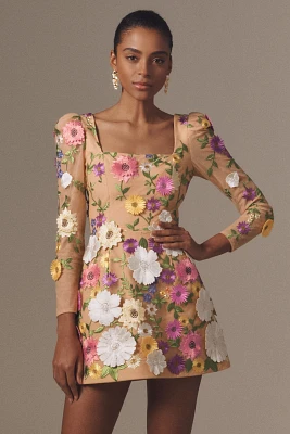 Helsi Ellen Puff-Sleeve 3D Floral A-Line Mini Dress