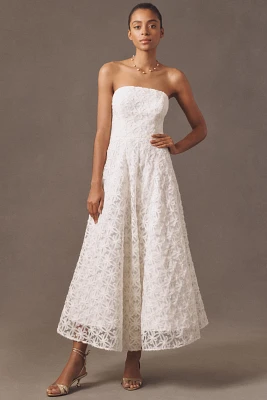 Shoshanna Miller Strapless Embroidered Lace A-Line Midi Dress