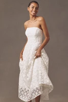 Shoshanna Miller Strapless Embroidered Lace A-Line Midi Dress