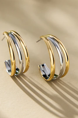 Mixed Metal Triple Hoop Earrings