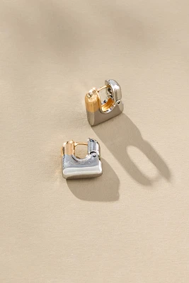 Two-Tone Square Huggie Hoop Earrings