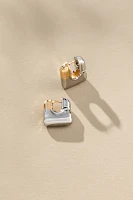 Two-Tone Square Huggie Hoop Earrings