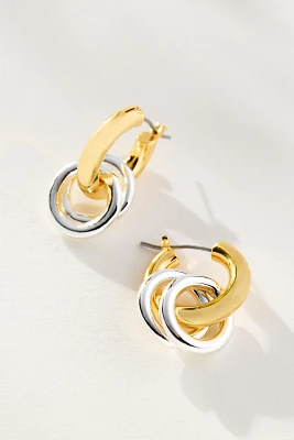 Mixed Metal Double Hoop Huggie Earrings