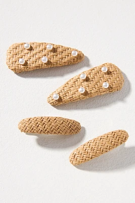 Pearled Raffia Hair Clips, Set of 4
