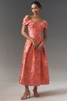 Shoshanna Tropez Off-The-Shoulder Jacquard A-Line Midi Dress