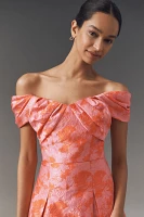 Shoshanna Tropez Off-The-Shoulder Jacquard A-Line Midi Dress