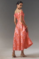 Shoshanna Tropez Off-The-Shoulder Jacquard A-Line Midi Dress