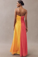 Milly Sunset Stripe Strapless Draped Maxi Dress