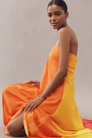 Milly Sunset Stripe Strapless Draped Maxi Dress