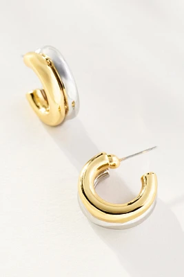 Mixed Metal Double Hoop Huggie Earrings