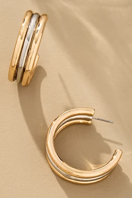 Two-Tone Triple Huggie Earrings