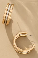 Two-Tone Triple Huggie Earrings