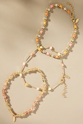 Stone & Crystal Anklets, Set of 3