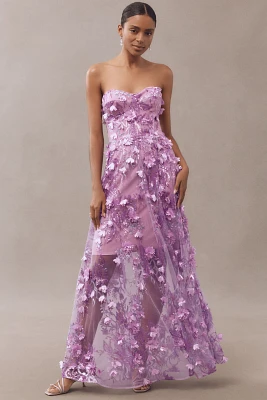 Dress The Population Melissa Strapless Sequin Floral Appliqué Maxi