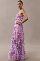 Dress The Population Melissa Strapless Sequin Floral Appliqué Maxi