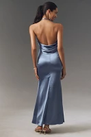 Mac Duggal Halter Rosette Satin Slip Maxi Dress