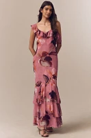 Mare Chiffon Ruffle Scoop-Neck Maxi Slip Dress