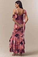 Mare Chiffon Ruffle Scoop-Neck Maxi Slip Dress