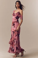 Mare Chiffon Ruffle Scoop-Neck Maxi Slip Dress