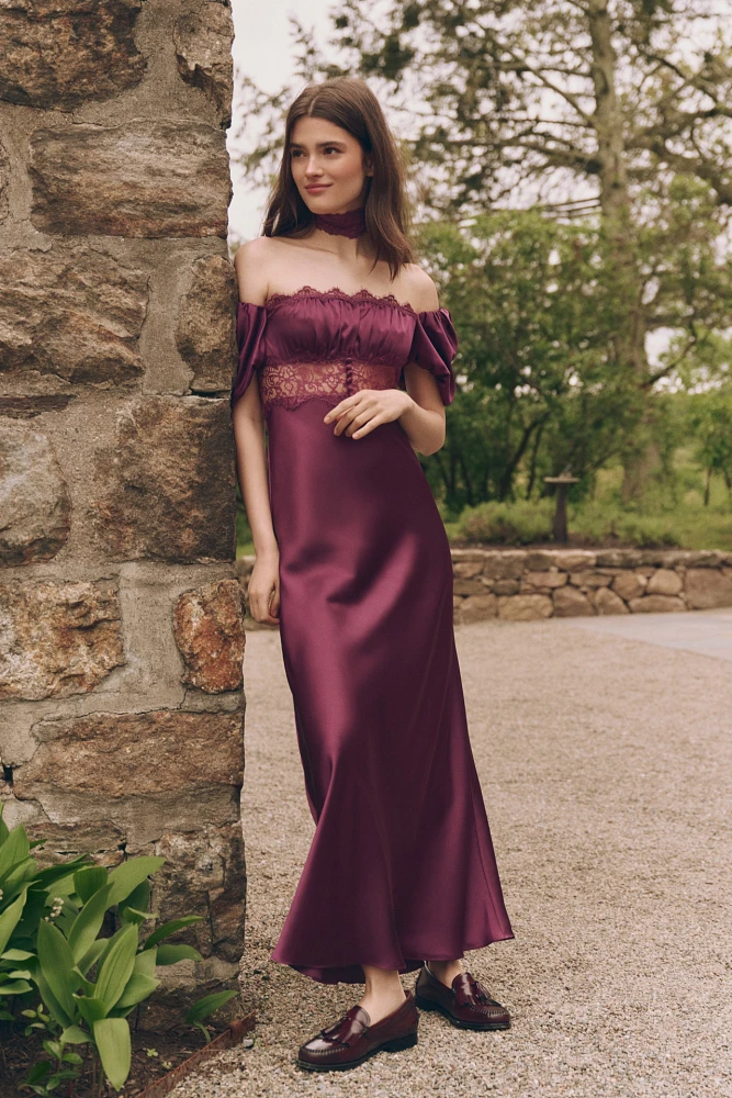 Mare Satin & Lace Maxi Slip Dress