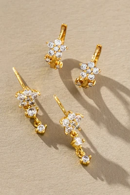 Crystal Floral Drop Earrings, Set of 2