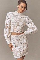 Elliatt Kyra Crochet Balloon-Sleeve Top & Mini Skirt Set