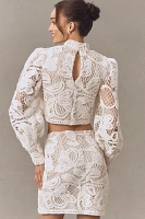 Elliatt Kyra Crochet Balloon-Sleeve Top & Mini Skirt Set
