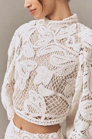 Elliatt Kyra Crochet Balloon-Sleeve Top & Mini Skirt Set