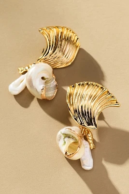 Fanned Shell Pearl Drop Earrings