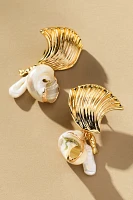 Fanned Shell Pearl Drop Earrings