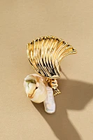 Fanned Shell Pearl Drop Earrings