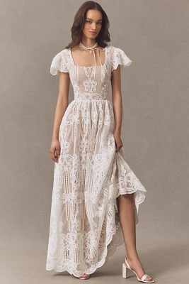 Dress The Population Janis Flutter-Sleeve Lace Maxi