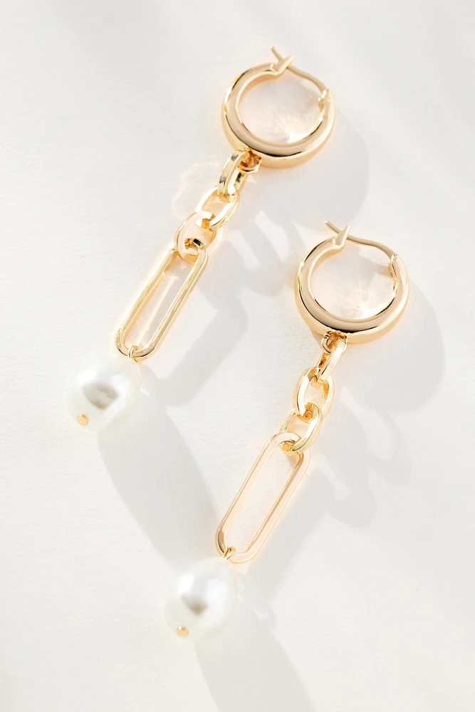 Pearl Link Drop Huggie Earrings