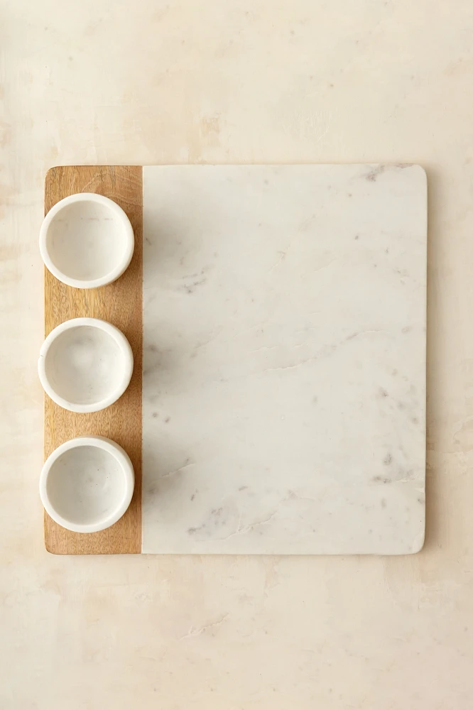 Marble + Wood Dip Trio Tray