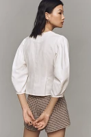 Porridge Puff-Sleeve Buttondown Blouse