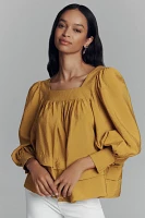 Maeve Long-Sleeve Square-Neck Blouse