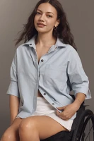 Maeve Puff Elbow-Sleeve Boxy Buttondown Oxford Shirt