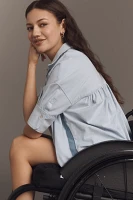 Maeve Puff Elbow-Sleeve Boxy Buttondown Oxford Shirt