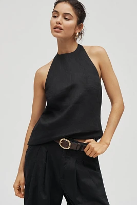 Maeve High-Neck Linen Asymmetric Long Tank
