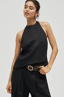 Maeve High-Neck Linen Asymmetric Long Tank