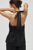 Maeve High-Neck Linen Asymmetric Long Tank