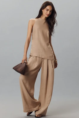 Maeve High-Neck Linen Asymmetric Long Tank
