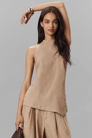 Maeve High-Neck Linen Asymmetric Long Tank