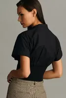 Maeve Short-Sleeve Zip-Front Blouse