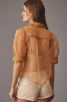 Maeve Short-Sleeve Sheer Pleated Blouse