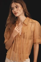 Maeve Short-Sleeve Sheer Pleated Blouse