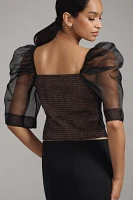 Maeve Puff-Sleeve Embellished Tulle Top