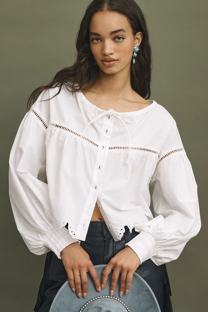 By Anthropologie Long-Sleeve Scallop-Trim Blouse