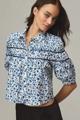 The Leandra Shirred Yoke Blouse by Maeve: Striped Hearts Edition